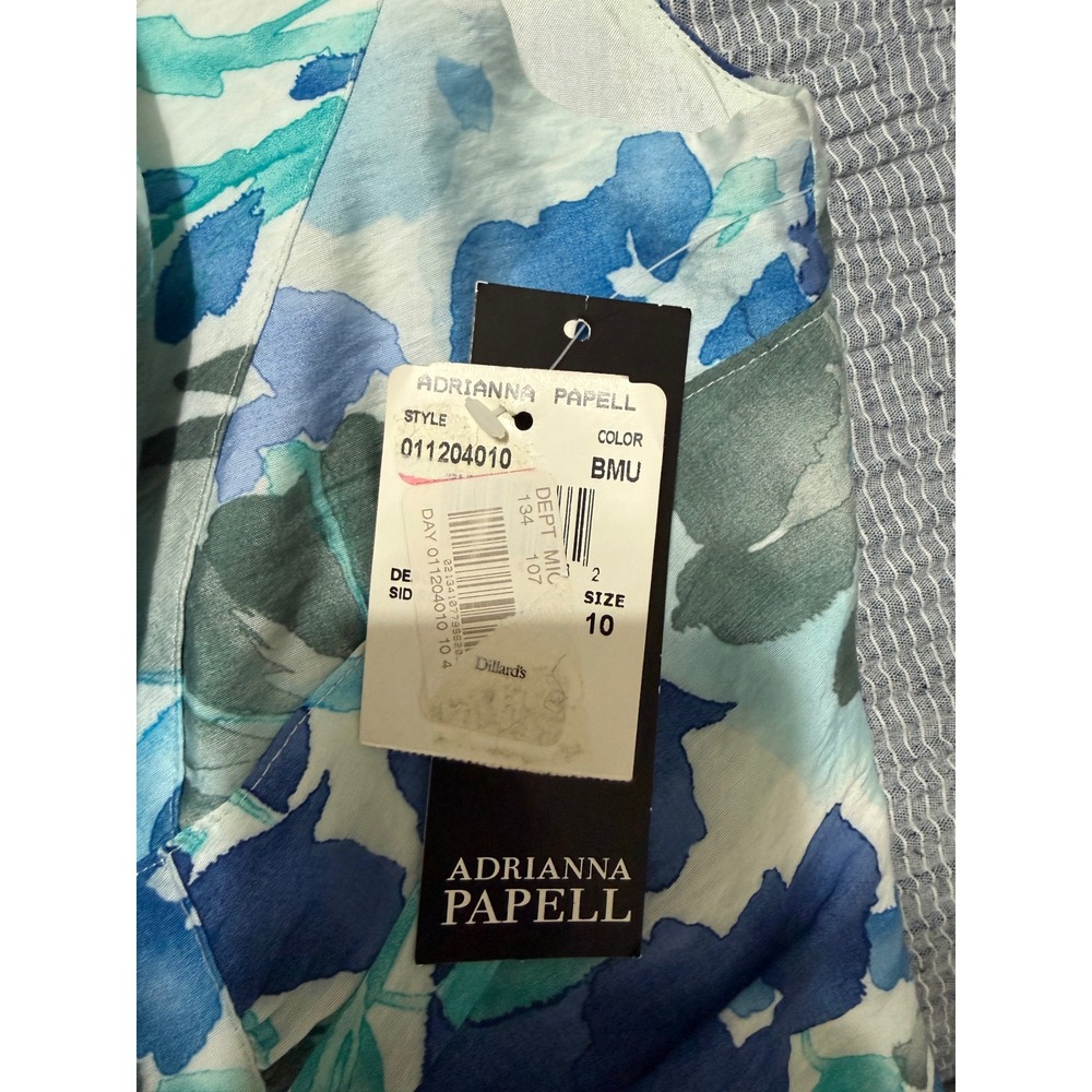 Adrianna Papell Dress 10 Blue Floral Watercolor Fit Flare NWT Elegant Ethereal - Picture 7 of 8